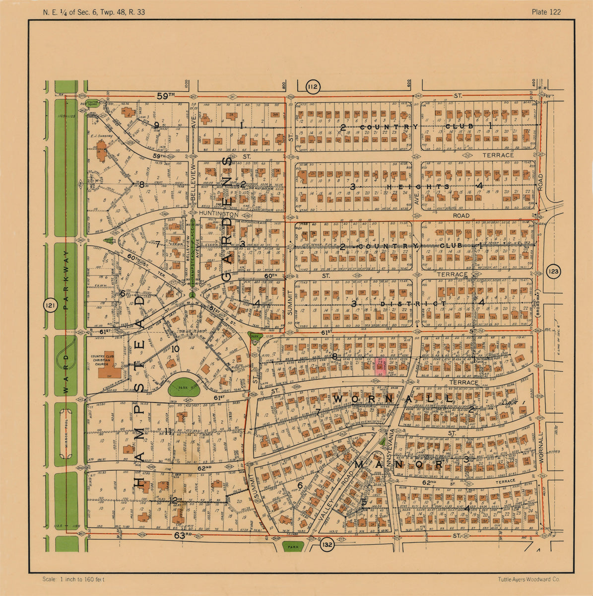 Kansas City 1925 Neighborhood Map - Plate #122 59th-63rd Ward Pkwy-Wornall