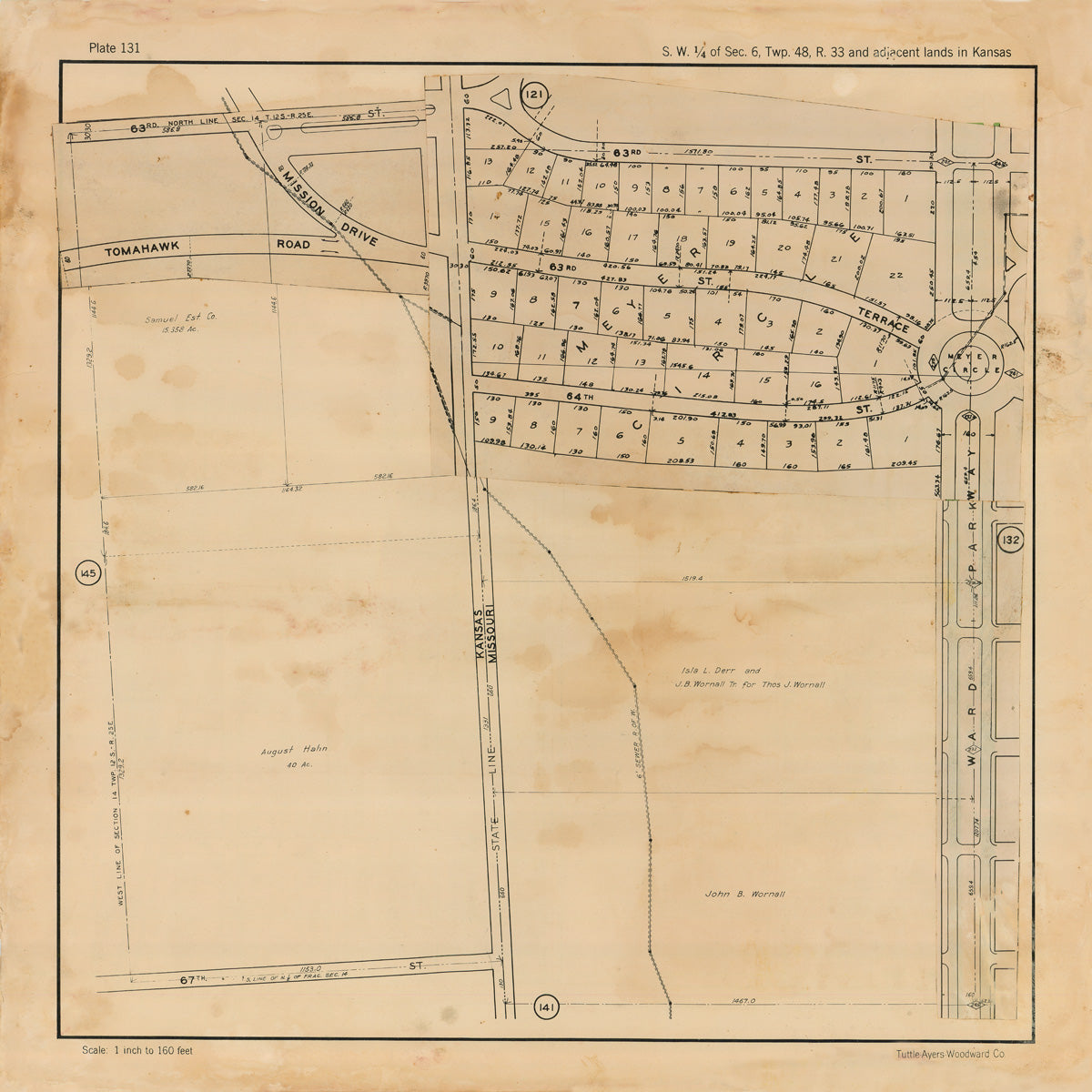 Kansas City 1925 Neighborhood Map - Plate #131 63rd-67th Willow Ln-Ward Pkwy