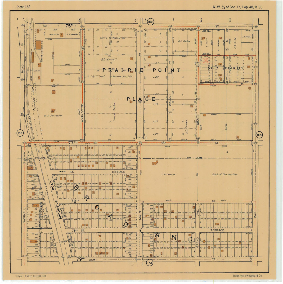 Kansas City 1925 Neighborhood Map - Plate #163 75th-79th Wornall-Oak