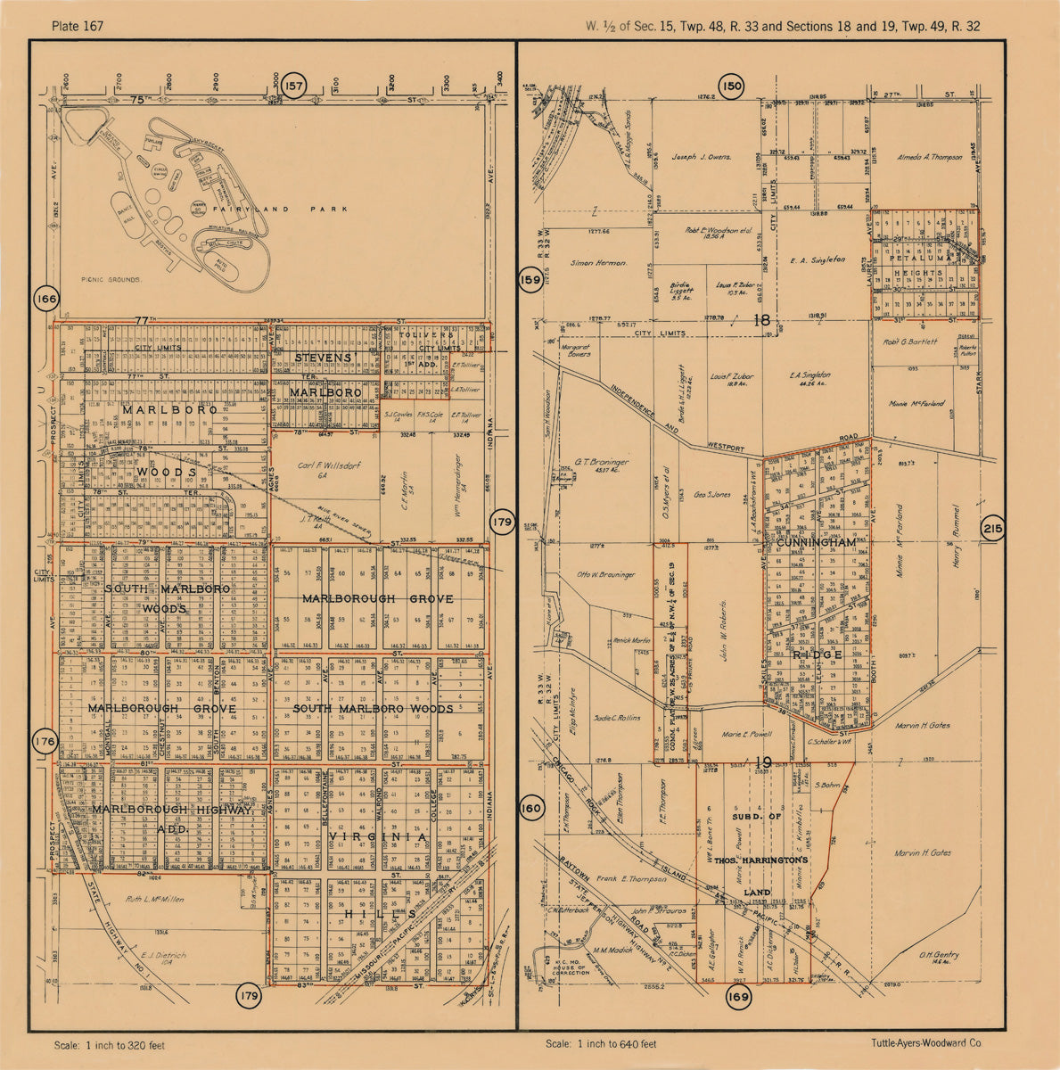 Kansas City 1925 Neighborhood Map - Plate #167 75th-83rd Prospect-Indiana