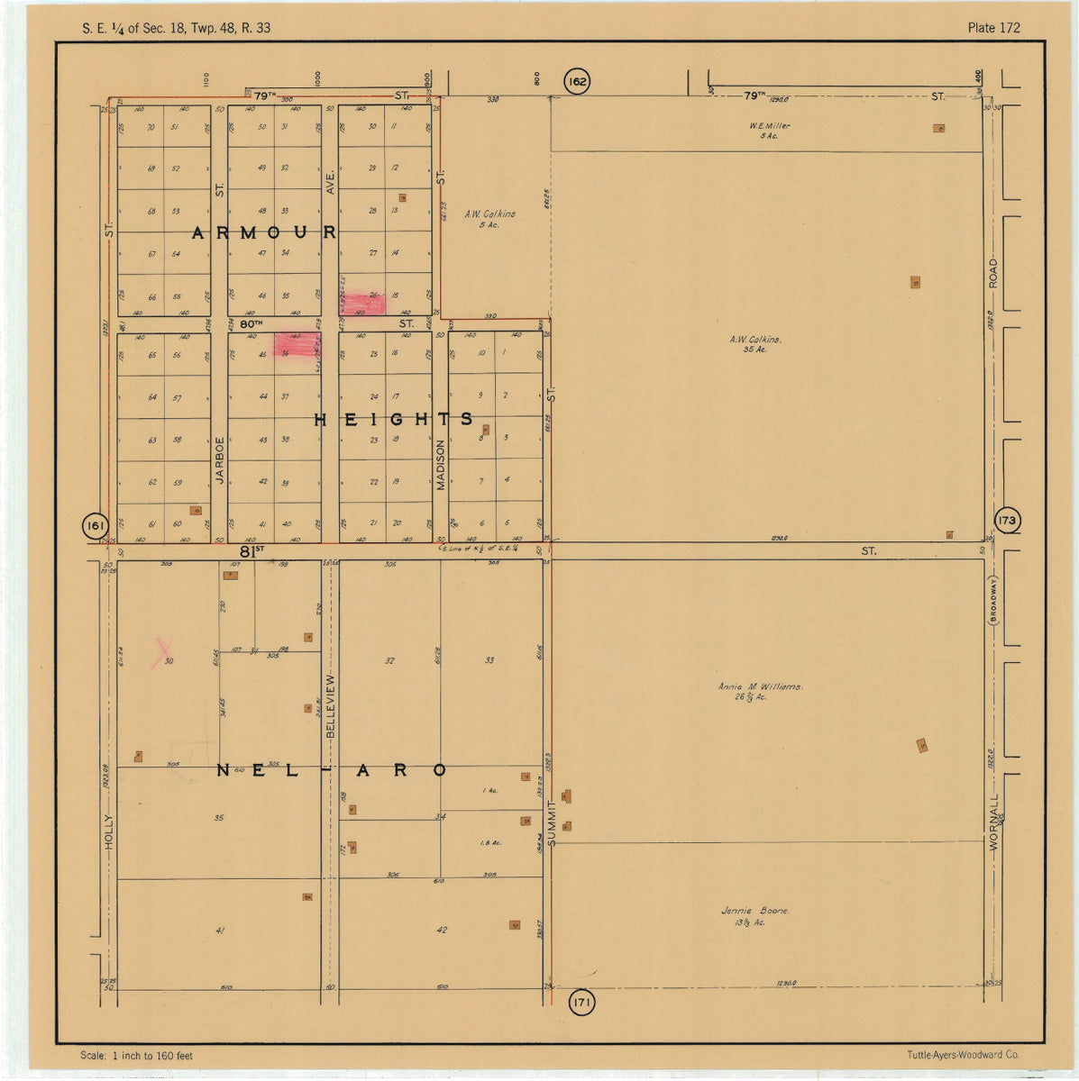 Kansas City 1925 Neighborhood Map - Plate #172 79th-83rd Holly-Wornall