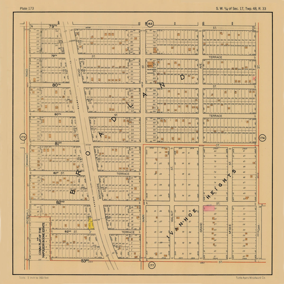 Kansas City 1925 Neighborhood Map - Plate #173 79th-83rd Wornall-Oak