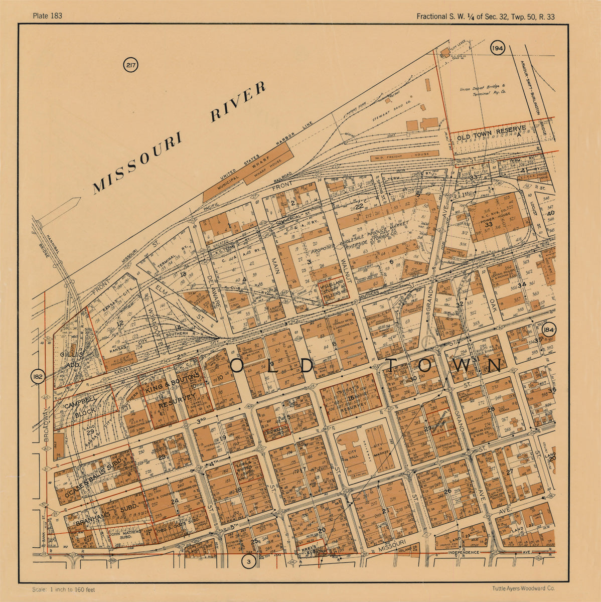 Kansas City 1925 Neighborhood Map - Plate #183 River-6th Broadway-Locust