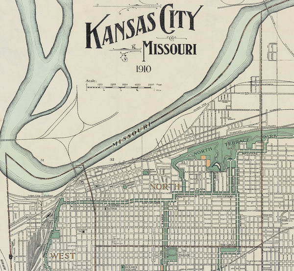 1910 Vintage Kansas City Map - Gallup Map