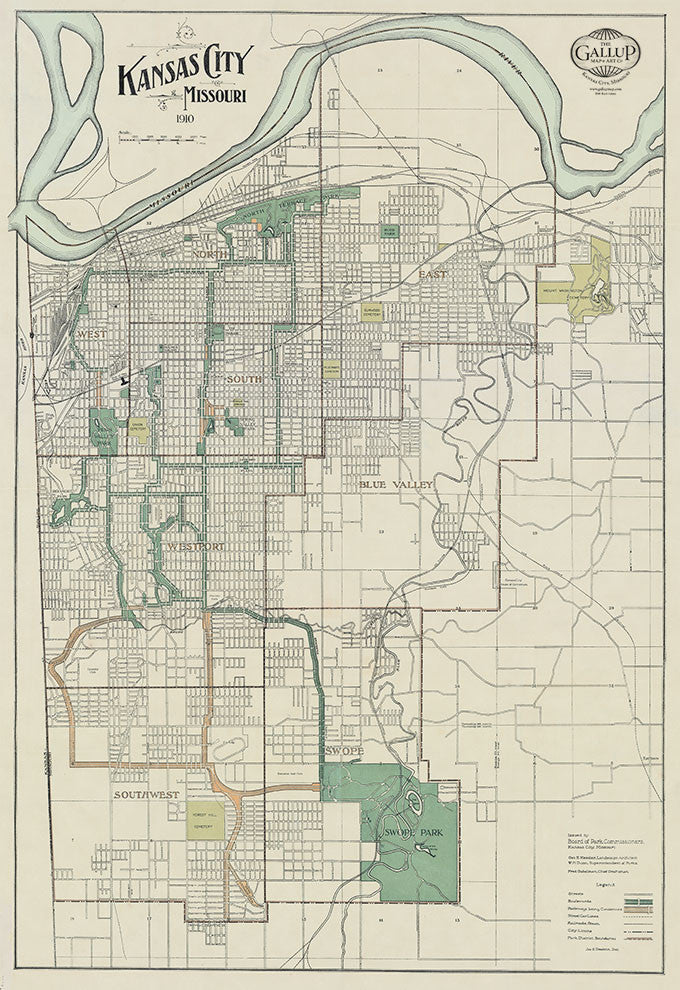 1910 Vintage Kansas City Map - Gallup Map