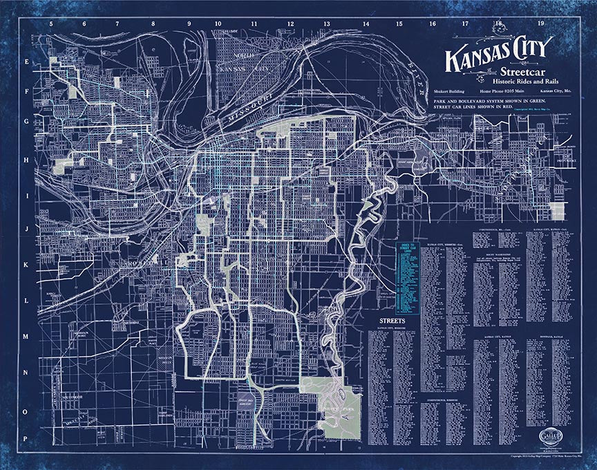 Kansas City Missouri Berry Streetcar Antique Vintage Map 1914 - Color Negative