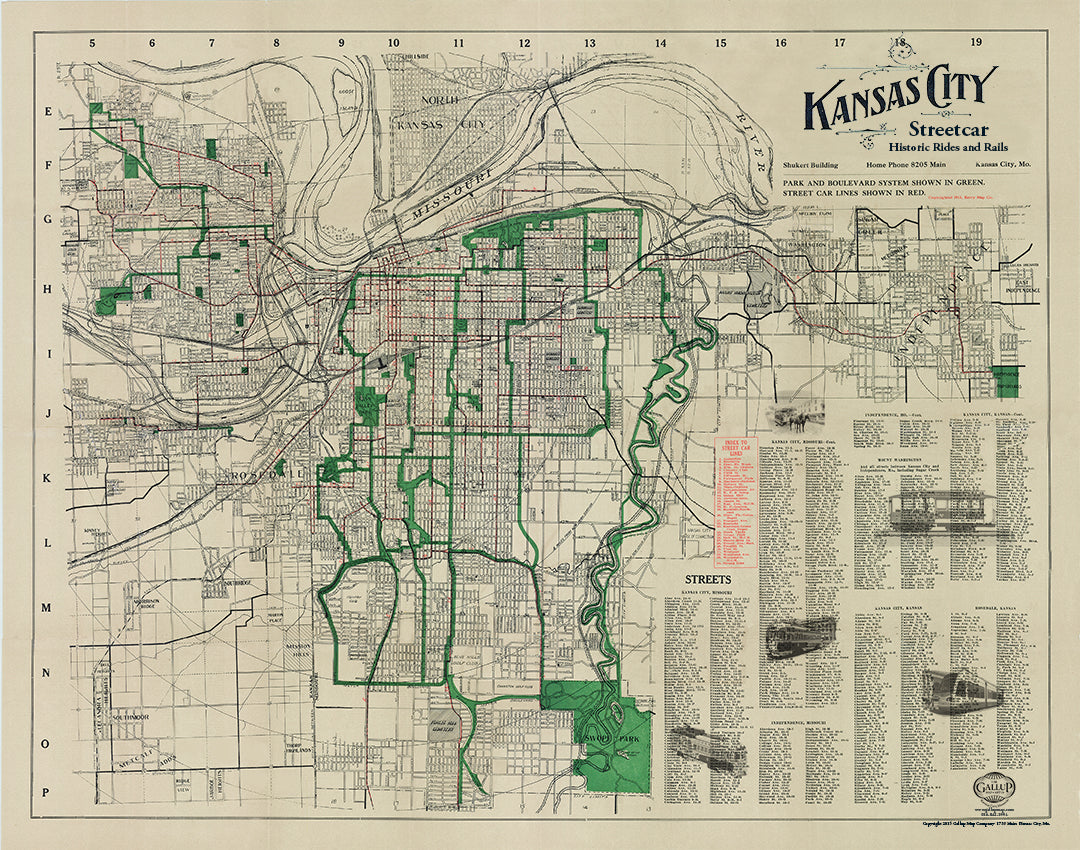 Kansas City Missouri Berry Streetcar Antique Vintage Map 1914 Classic Style