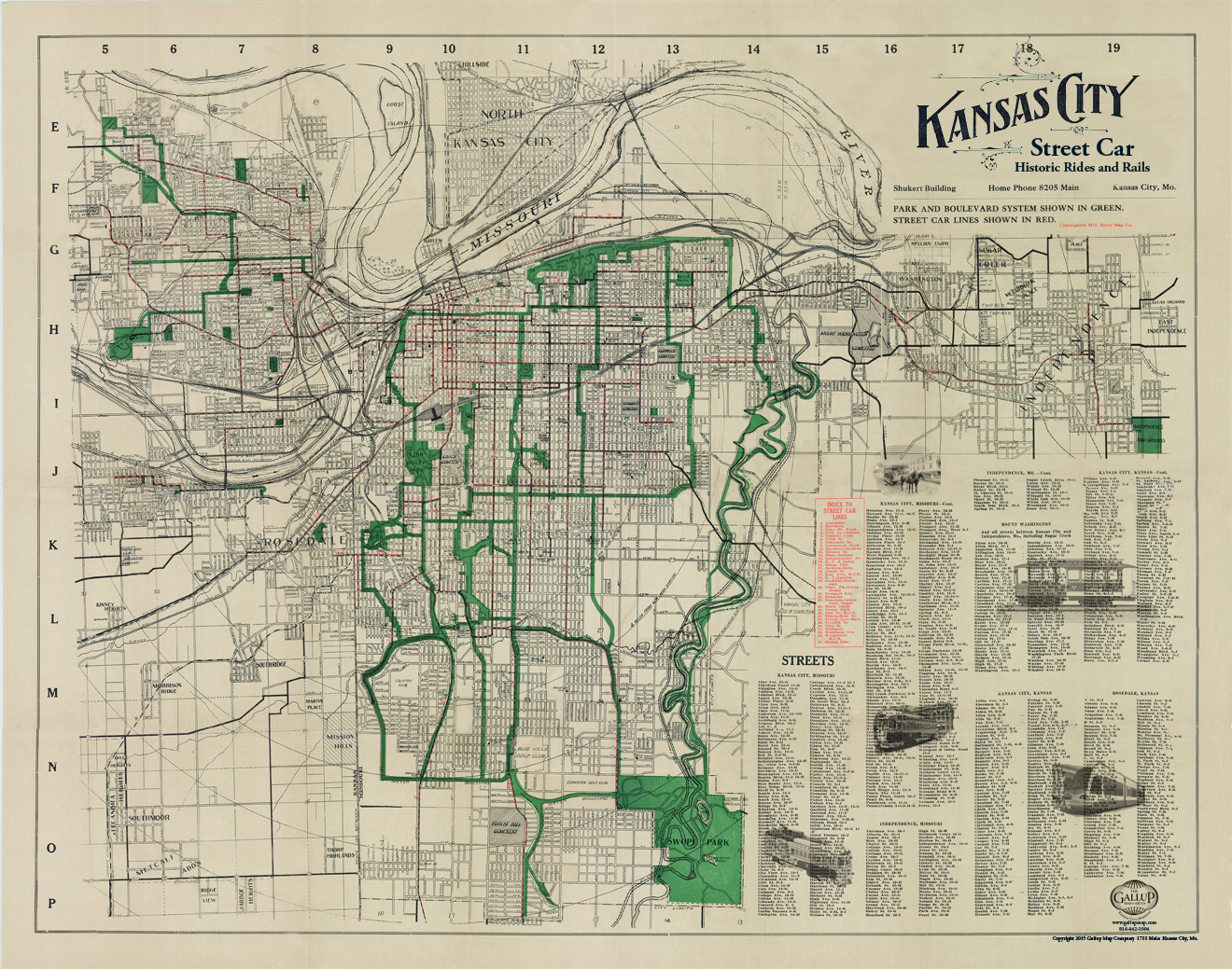 Kansas City Berry Map Company 1913 Street Car Map Anitique Vintage