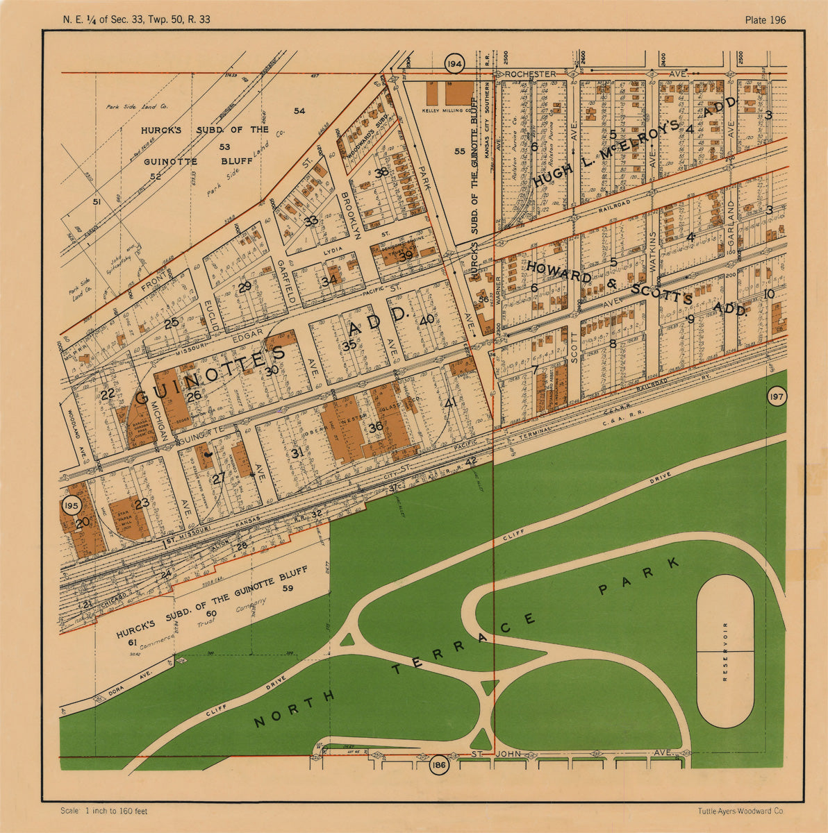 Kansas City 1925 Neighborhood Map - Plate #196 Front-St John Woodland-Garland
