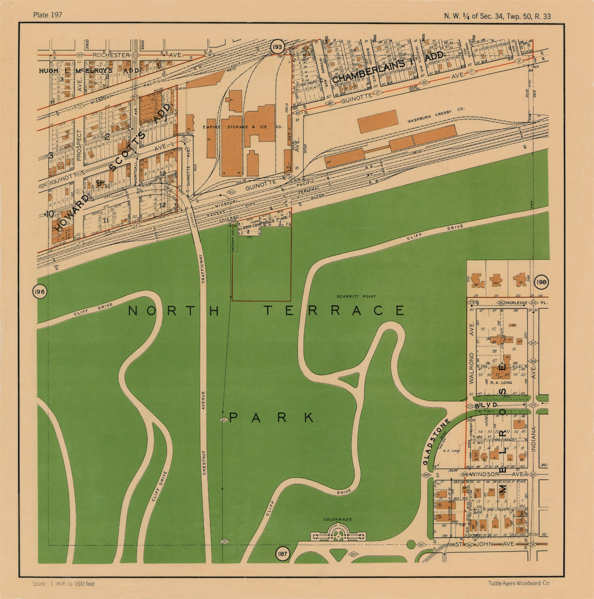 Kansas City 1925 Neighborhood Map - Plate #197 Rochester-St John Prospect-Indiana