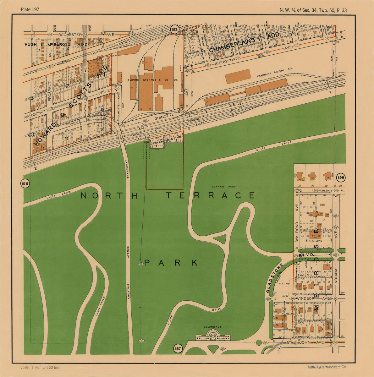 Kansas City 1925 Neighborhood Map - Plate #197 Rochester-St John Prospect-Indiana