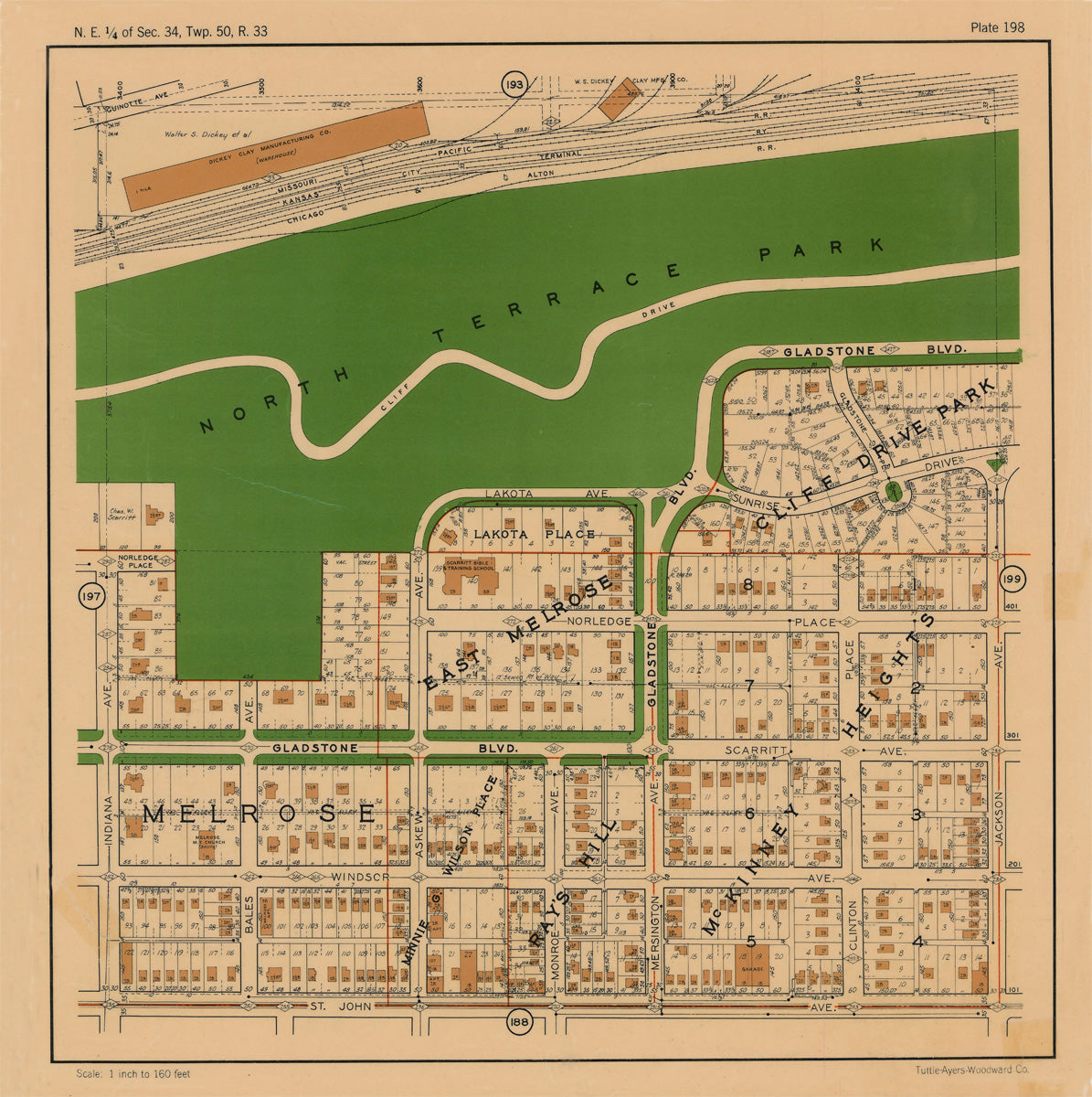 Kansas City 1925 Neighborhood Map - Plate #198 Gladstone-St John Indiana-Jackson