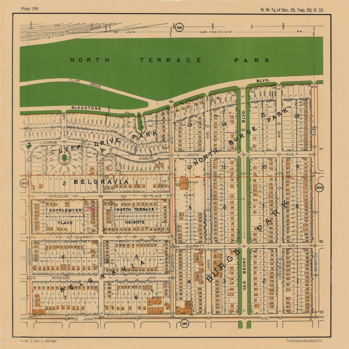 Kansas City 1925 Neighborhood Map - Plate #199 Gladstone-St John Jackson-Brighton
