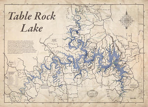 Table Rock Lake Map Vintage Old West Style