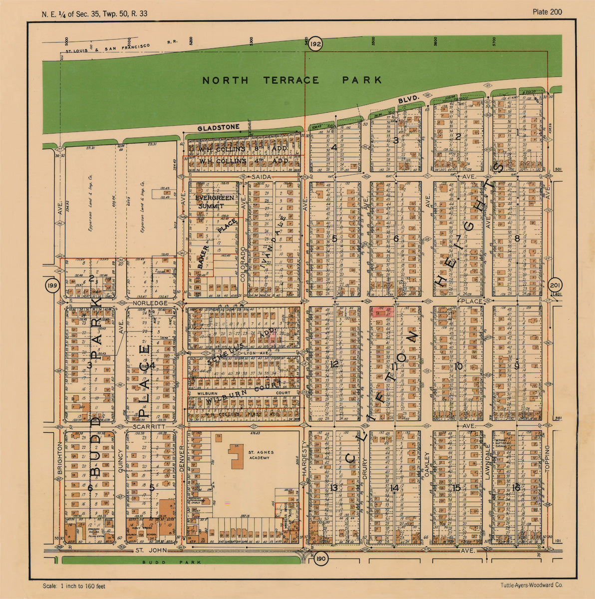 Kansas City 1925 Neighborhood Map - Plate #200 Gladstone-St John Brighton-Topping