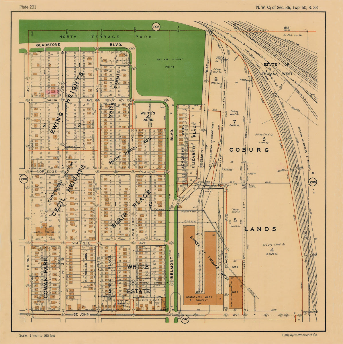 Kansas City 1925 Neighborhood Map - Plate #201 Gladstone-St John Topping-Beacon