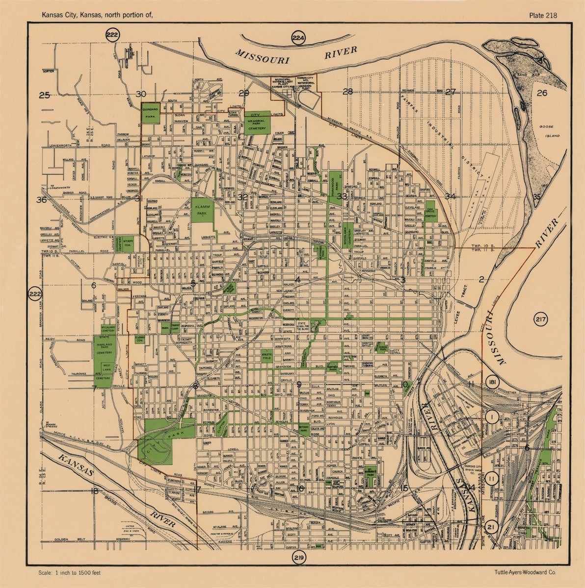 Kansas City 1925 Neighborhood Map - Plate #218 Northeast WYCO