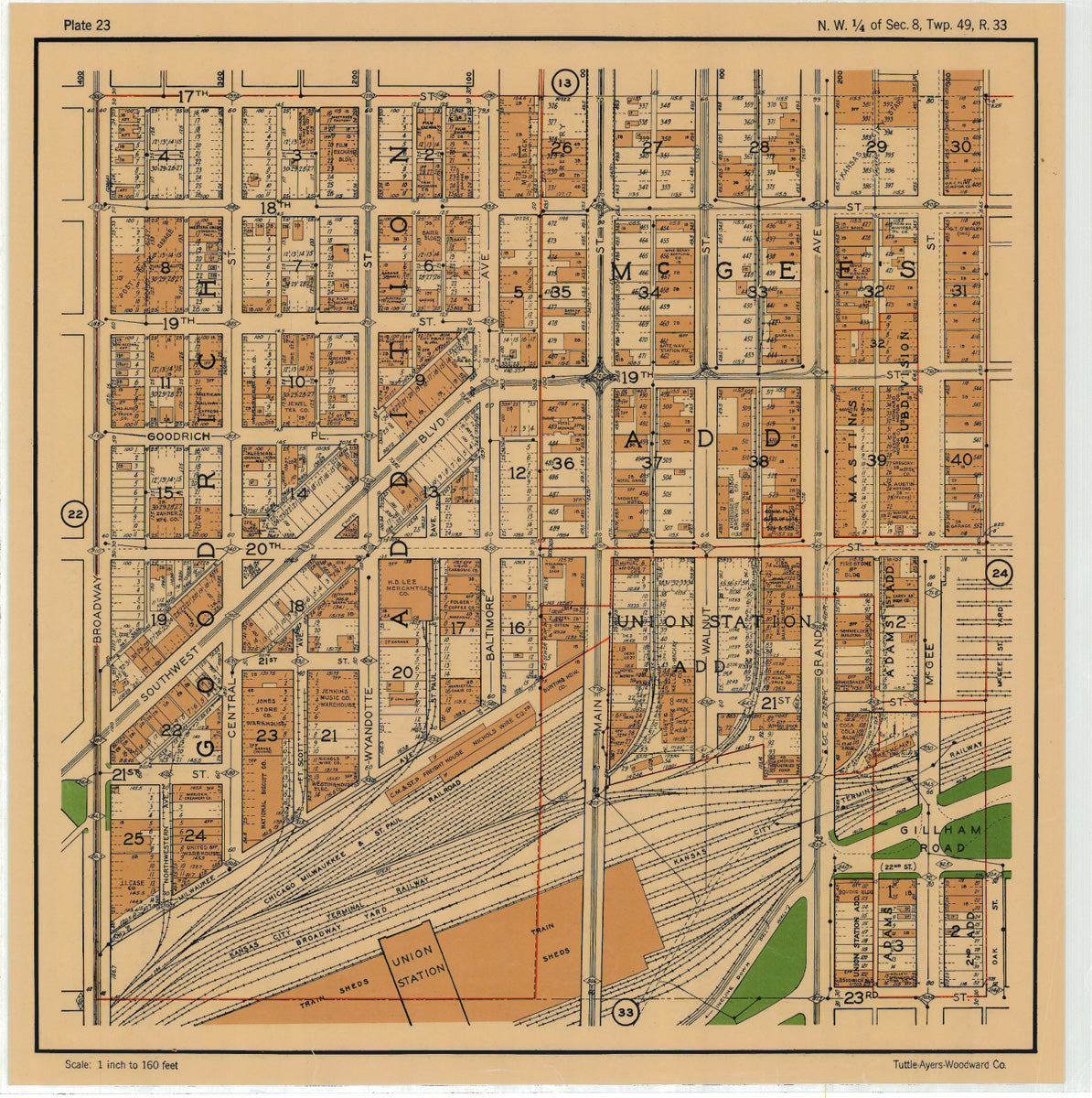 Kansas City 1925 Neighborhood Map - Plate #23 17th-23rd Broadway-McGee