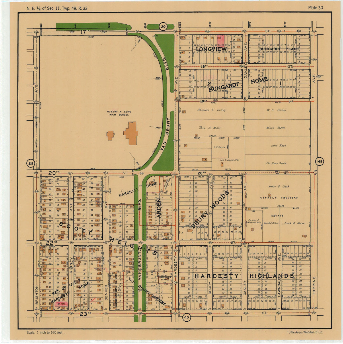 Kansas City 1925 Neighborhood Map - Plate #30 17th-23rd Brighton-Topping