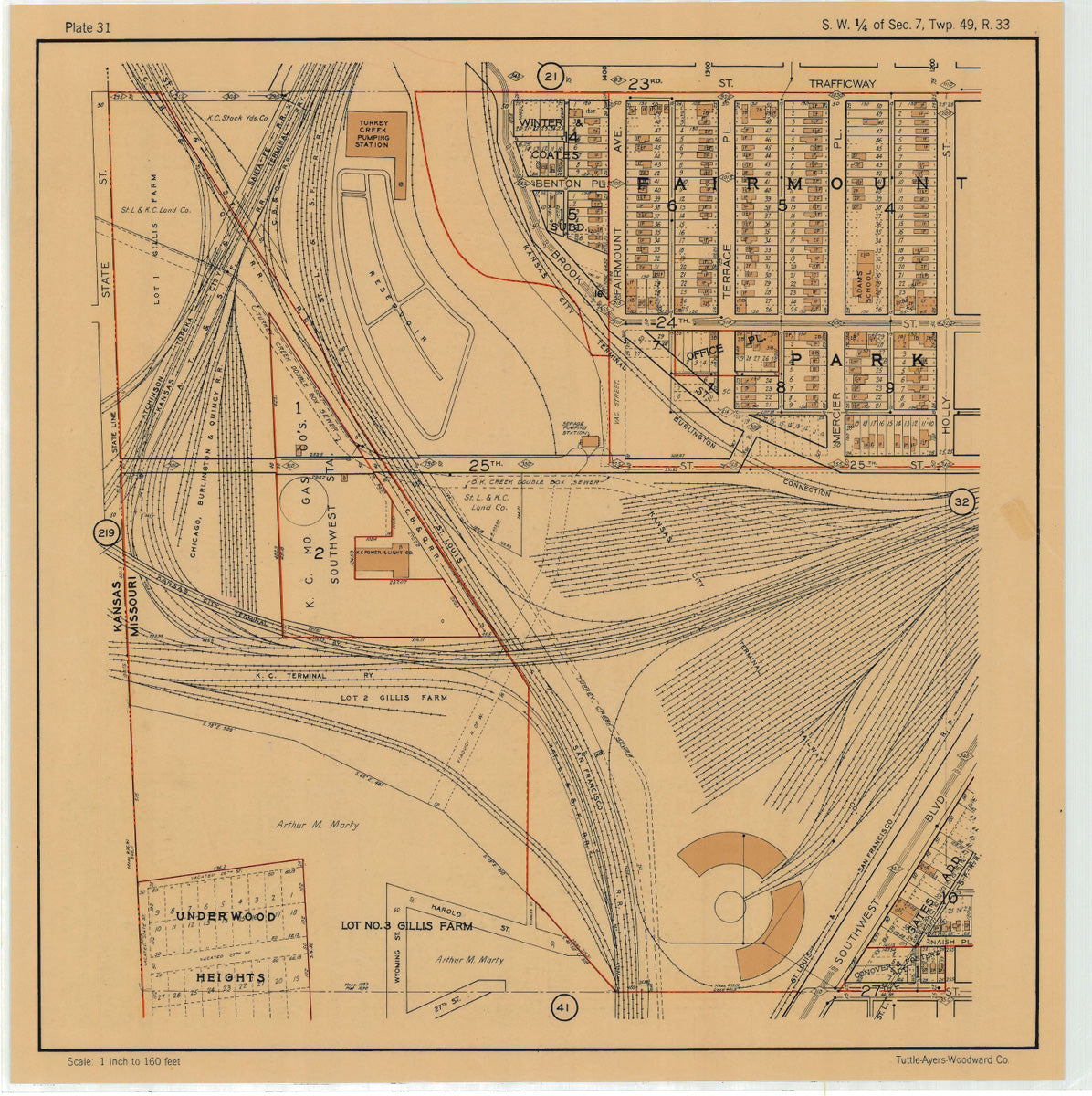Kansas City 1925 Neighborhood Map - Plate #31 23rd-27th State Line-Holly