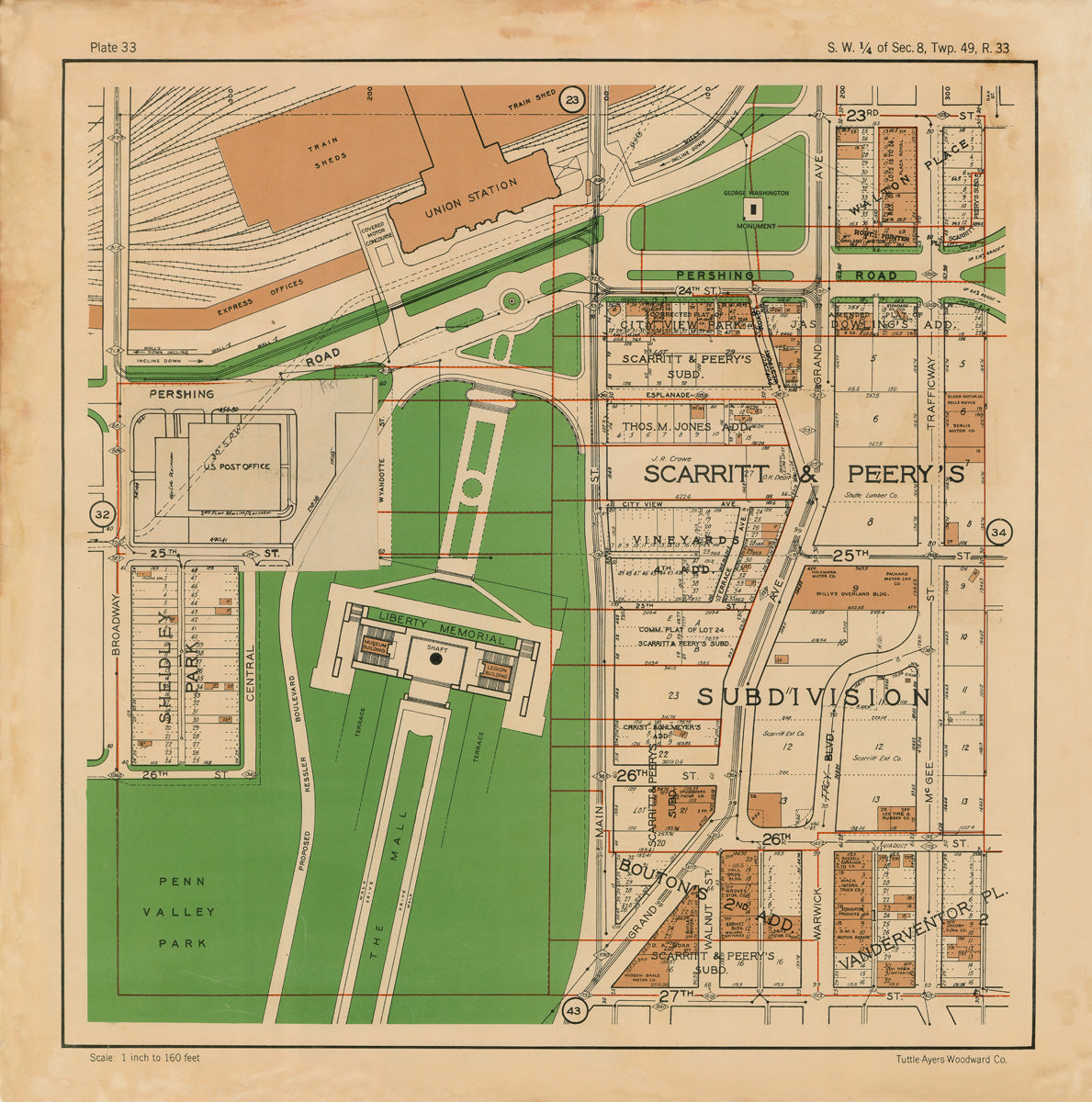 Kansas City 1925 Neighborhood Map - Plate #33 23rd-27th Broadway-Mcgee