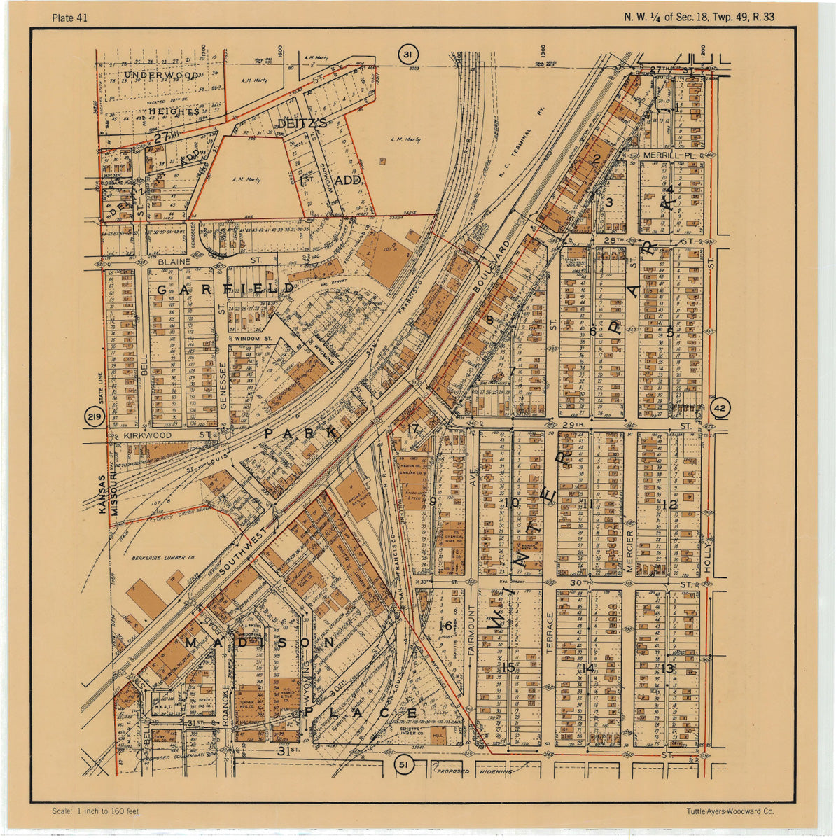 Kansas City 1925 Neighborhood Map - Plate #41 27th-31st State Line-Holly