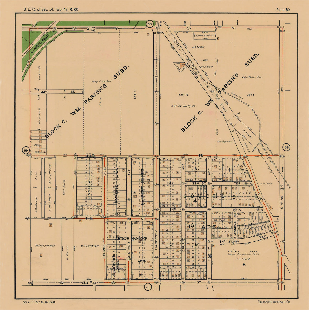 Kansas City 1925 Neighborhood Map - Plate #60 31st-35th Denver-Topping