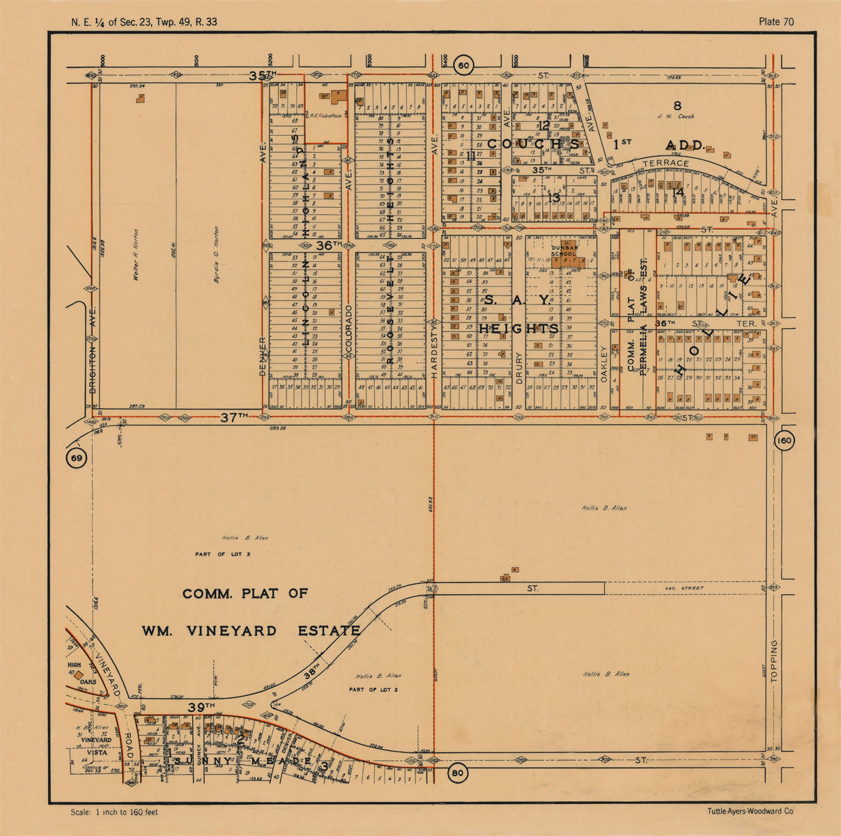 Kansas City 1925 Neighborhood Map - Plate #70 35th-39th Brighton-Topping