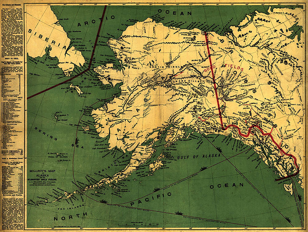1906 Multi-Colored Wall Size Map of Alaska, Gold Rush Era For Sale on Ruby  Lane