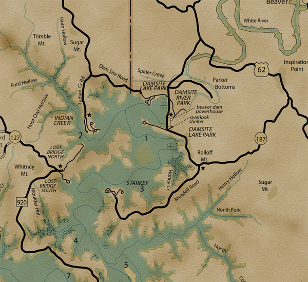 Beaver Lake Classic Vintage style Map with Lake Facts - Gallup Map