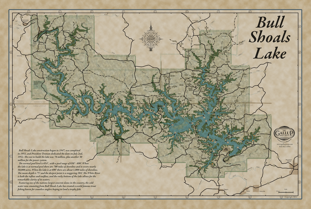 Bull Shoals Classic Vintage Style Map