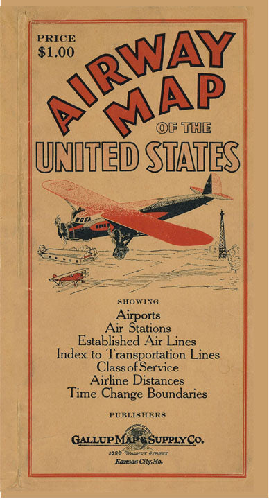 ビンテージ ユナイテッドエアライン アメリカ マップ Vintage Map of United States Air Mail and Passenger Routes