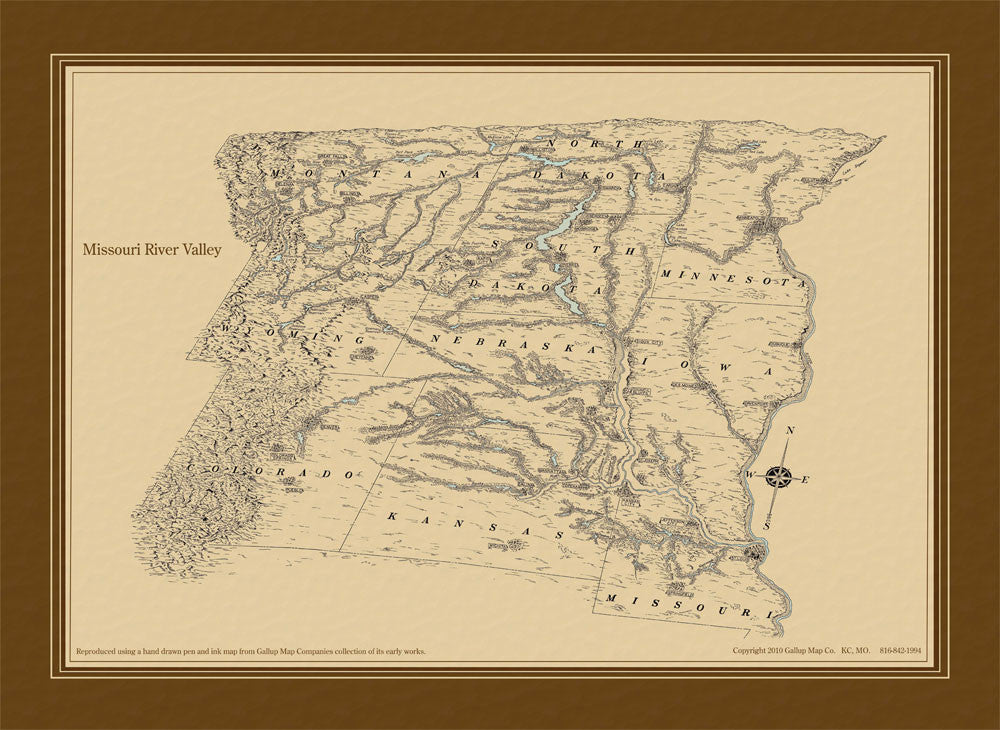 Missouri River Valley Antique Map Circa 1940