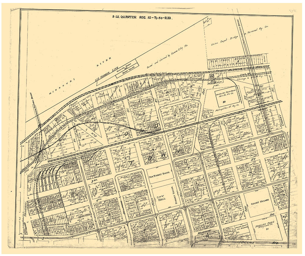 Kansas City River Market 1915 Antique Map