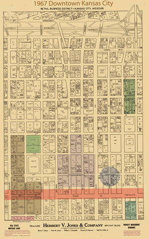 Downtown Kansas City Missouri Retail Business District Vintage Map 1967