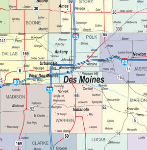Iowa Laminated Wall Map County and Town map With Highways