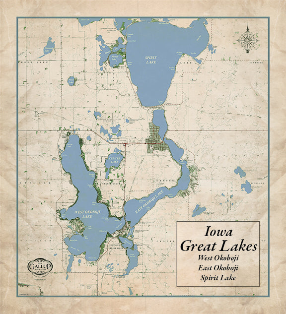 Iowa Great Lakes Old West Style Map