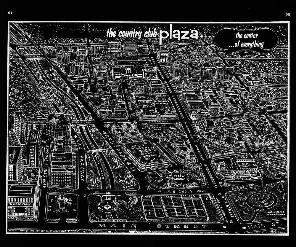 Country Club Plaza Vintage Map Black Negative Vintage Kansas City