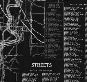Kansas City Missouri Berry Street Car Antique Vintage Map 1914 - Negative