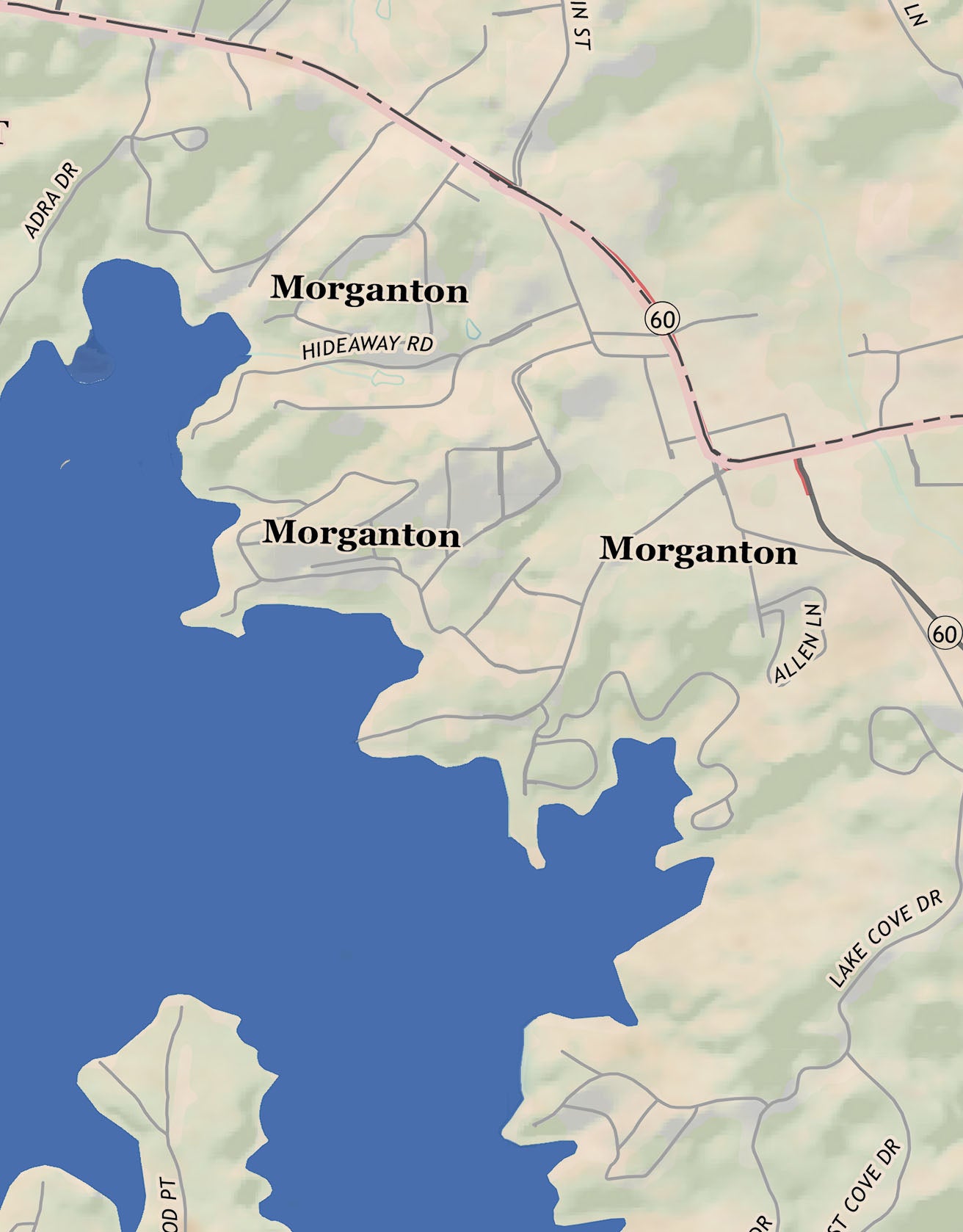 Detailed map of Lake Blue Ridge