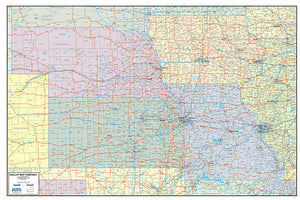 Four State Missouri Kansas Iowa Nebraska County Town Highway Map