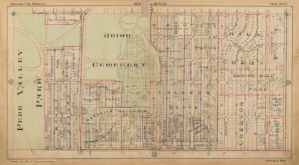 Kansas City Tuttle and Pike 1907 - Plate No. 15 27th-31st, Wyandotte-Troost