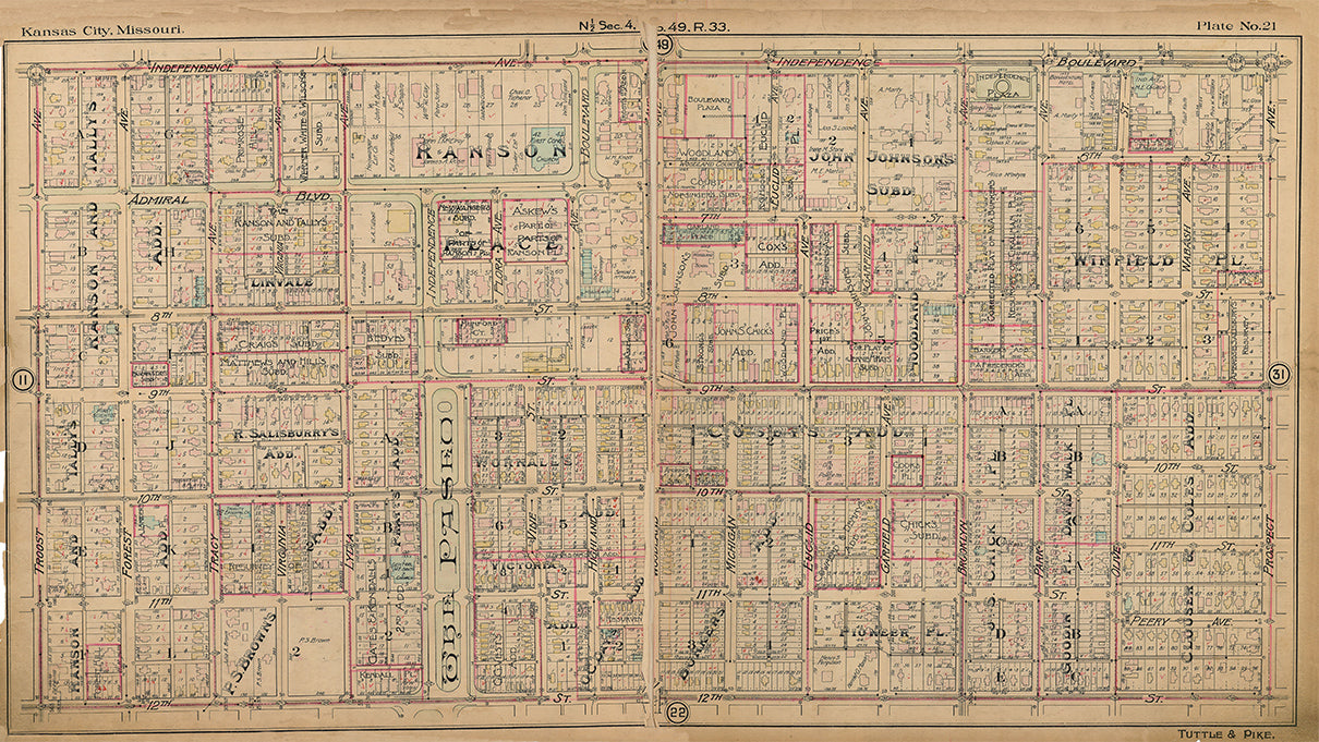 Kansas City Tuttle and Pike 1907 - Plate No. 21 Independence-12th, Troost-Prospect