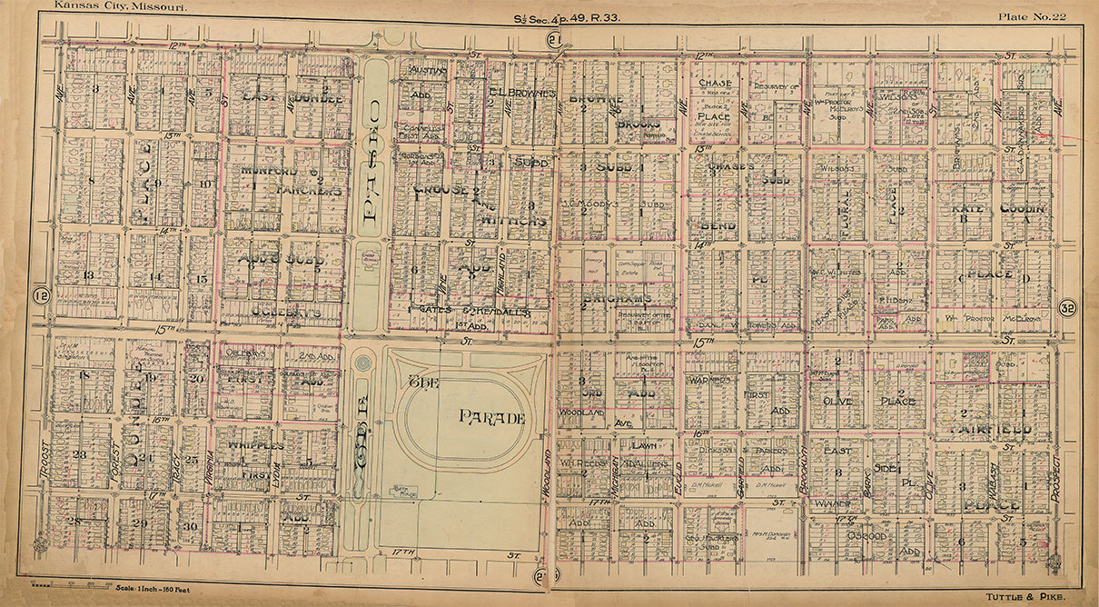 Kansas City Tuttle and Pike 1907 - Plate No. 22 12th-17th, Troost-Prospect