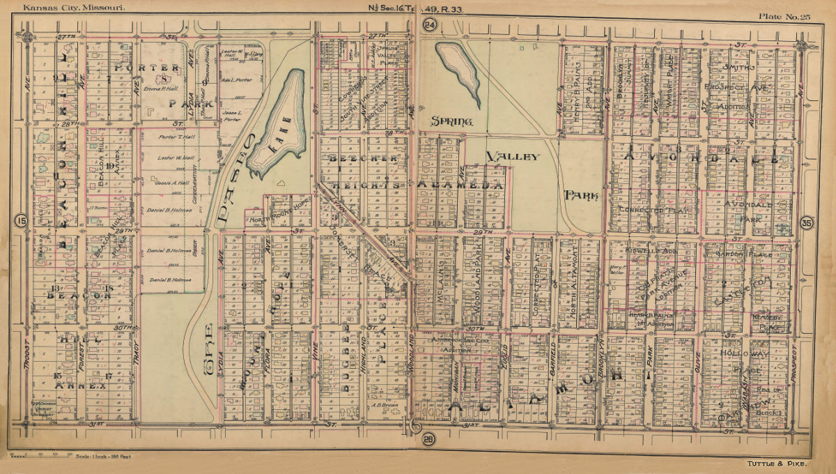 Kansas City Tuttle and Pike 1907 - Plate No. 25 27th-31, Troost-Prospect