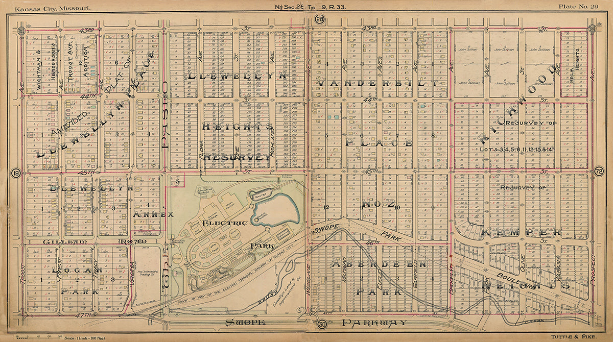 Kansas City Tuttle and Pike 1907 - Plate No. 29 43rd-47, Troost-Prospect