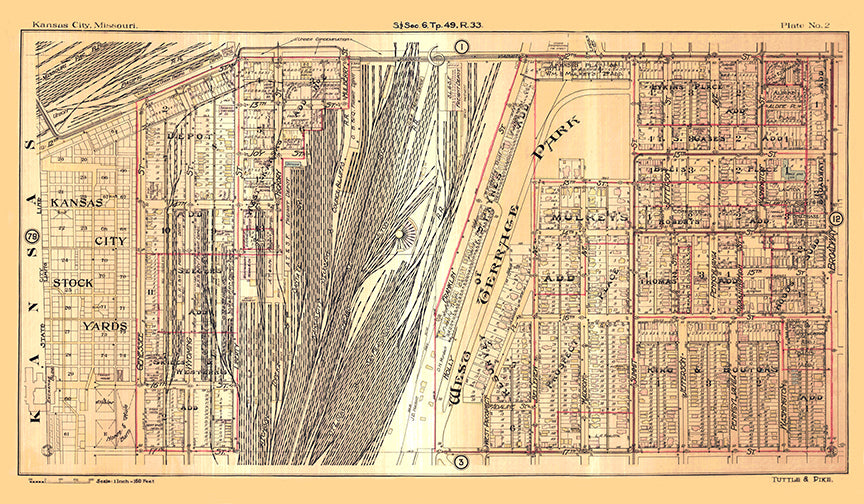 Kansas City Tuttle and Pike 1907 - Plate No 2 12th-17th, State Line-Broadway