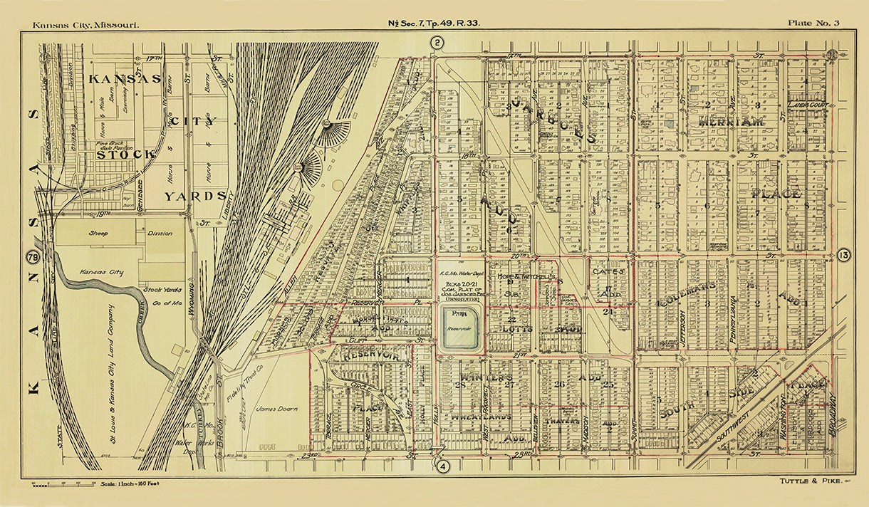 Kansas City Tuttle and Pike 1907 - Plate No 3 17th-23rd, State Line-Broadway 1
