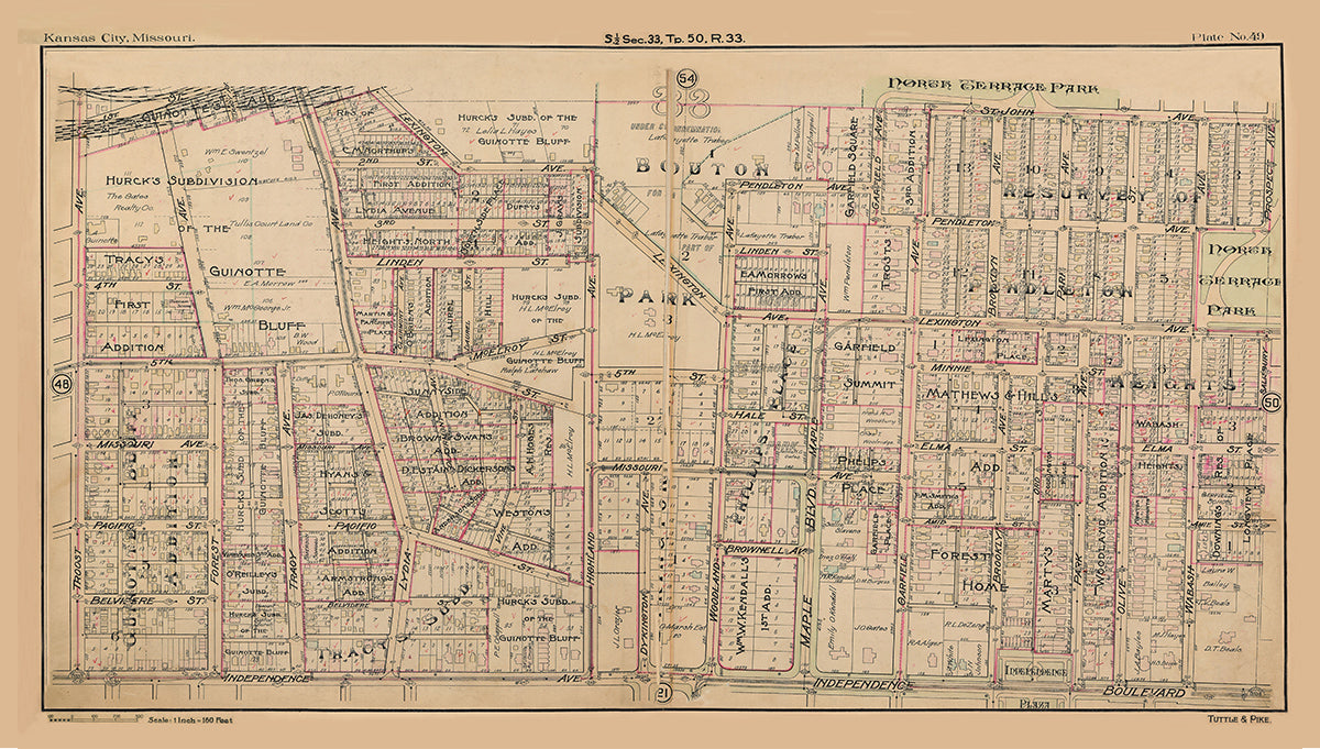 Kansas City Tuttle and Pike 1907 - Plate No. 49 St. John-Independence, Troost-Prospect