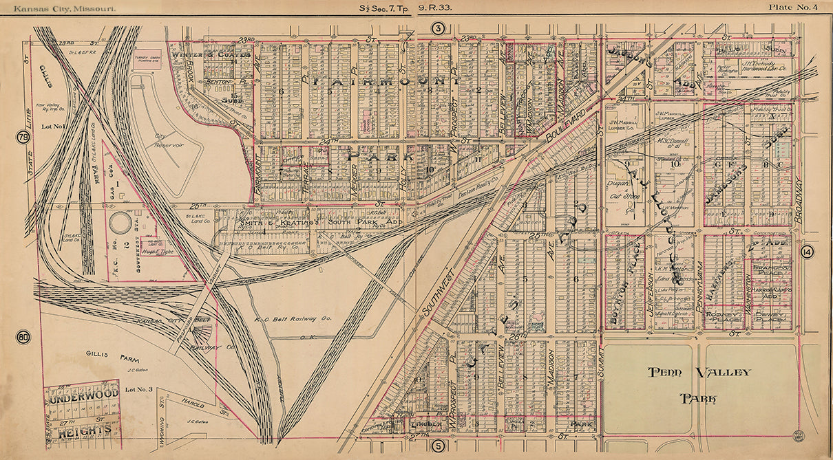 Kansas City Tuttle and Pike 1907 - Plate No 4 23rd-27th, State Line-Broadway